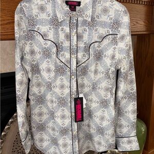 New! Rock & Roll Demin Co Western Shirt with Paisley Print Sz M
